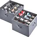 2 Pack Shoe Organizer for Closet,Fits up to 32 Pairs,Adjustable Dividers for Shoe Storage,Fabric Shoe Storage Bins with Clear Cover,Grey