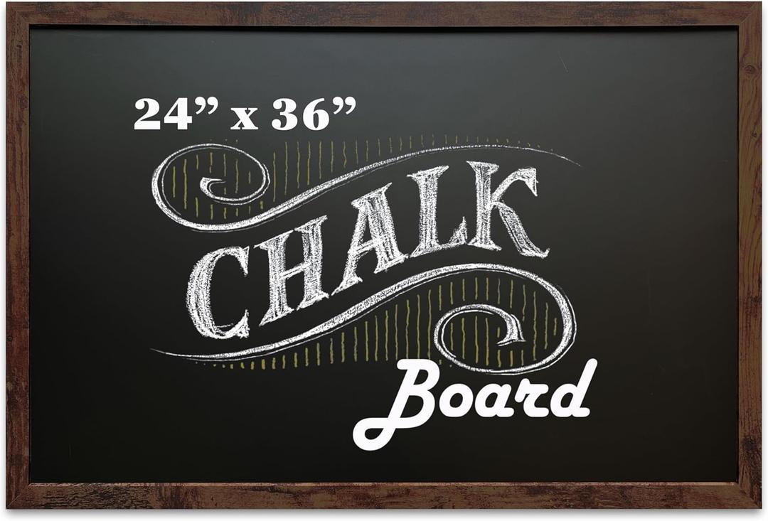Loddie Doddie Magnetic Chalkboard & Magnet Board - 24 x 36in Rustic Wood Frame - Stain-Resistant Chalkboard Signs - Magnetic Photo & Note Display Board - Easy-Hang Wall Decor & Chalk Calendar