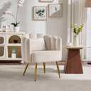 Accent Chair for Bedroom, Shell Shaped Velvet Vanity Chair with Pillow, Cream 20"D x 28"W x 35.5"H