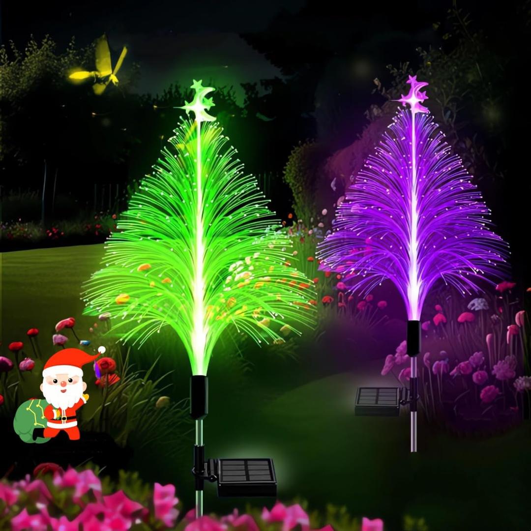 Solar Christmas Tree Lights, Christmas Decorations Outdoor, with 7 Color Changing Jellyfish Lights, Waterproof Solar Powered Christmas Tree for Outdoor Garden Pathway Xmas Decor 2 Pack