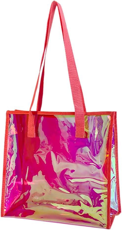 TotePrint Clear Tote Bag Holographic Tote Bag Iridescent Beach Handbag Waterproof Sandproof for Work Stadium Travel