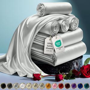 DECOLURE Satin Bed Sheets - 6 Piece Luxury Silky Queen Size Bedding Set - Softer Than Silk, Wrinkle-Free with 15 Deep Pocket Fitted Sheet, Perfect for Hair & Skin, Gifts for Women (Grey)