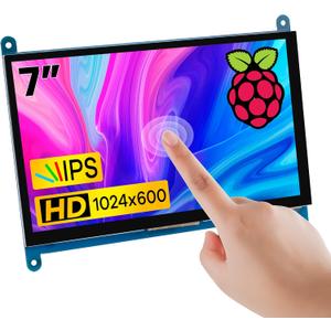 Hosyond 7 Inch IPS LCD Touch Screen Display Panel 1024600 Capacitive Screen HDMI Monitor for Raspberry Pi5/Pi4/Pi3/ZERO W, BB Black, Windows 10 8 7