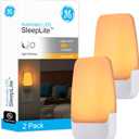 GE Sleeplite Night Lights Plug Into Wall, Dusk to Dawn Sensor, Ambient Lighting, Sleep Aid, Bathroom Dcor, LED Lights for Bedroom, Apartment Essentials, Smart Home,76135, Amber, 2 Pack
