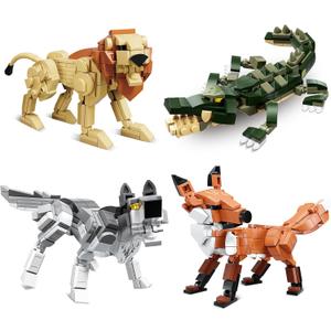 KAZI Forest Animals Toys - Building Toys for Kids - Fox,Lion,Wolf,Crocodile Animal Building Kit,Creative Play and Display Gift Idea for Boys and Girls Ages 8 Years Old and Up,Easter Basket Stuffers