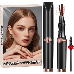 Heated Eyelash Curler - Fast Heat up in 8s - 3 Heat Modes with USB Rechargeable - Electric Eyelash Curler - Natural Curling 24 Hours Long Lasting, Brown Black E