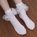 3 Pack Big Ruffle Ankle Socks Woman, Double Lace Turn Cuff Cotton Frilly Dress Short Socks for Women Ladies