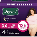 Depend Night Defense Adult Diapers, Incontinence & Postpartum Bladder Leak Underwear for Women, Disposable, Overnight, 2X-Large, Blush, 44 Count