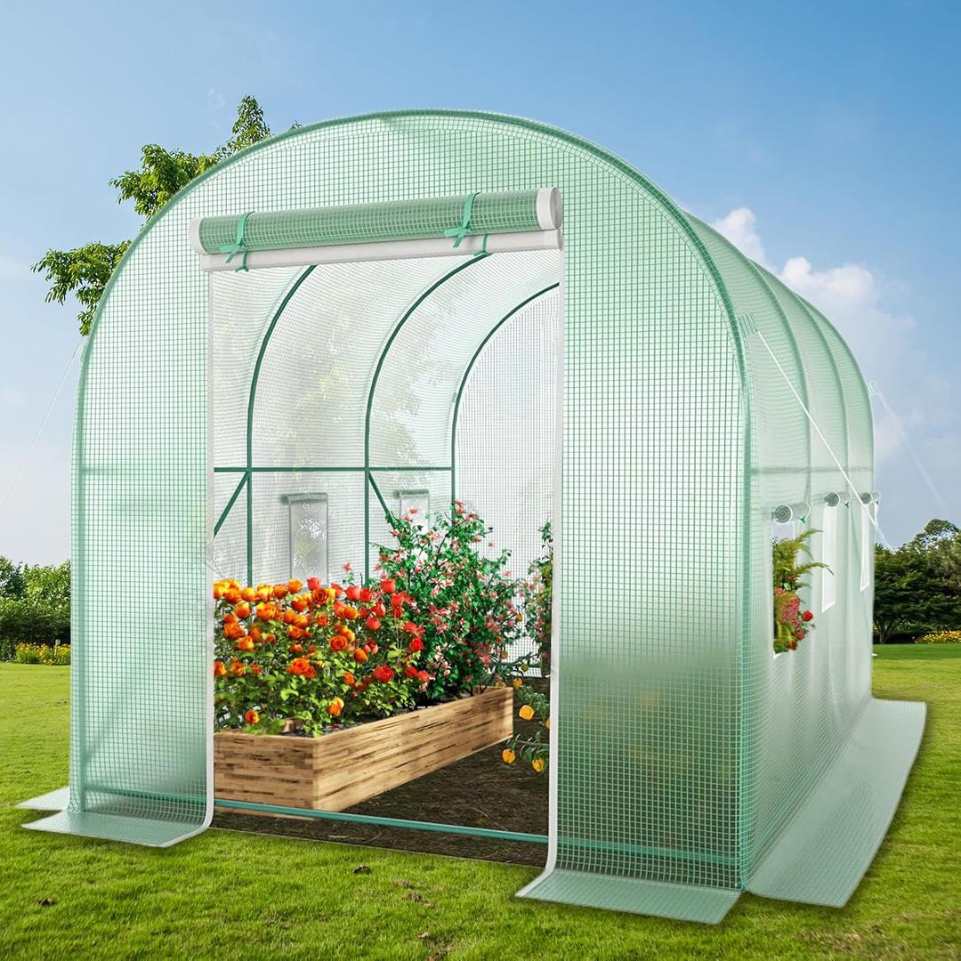 Walk-in Greenhouse, 12x7x7 FT Heavy Duty Tunnel Green House for Outdoors, Portable Green Houses for Outside, Winter Hot House with Metal Frame & Roll-up Zipper Door Screen Windows