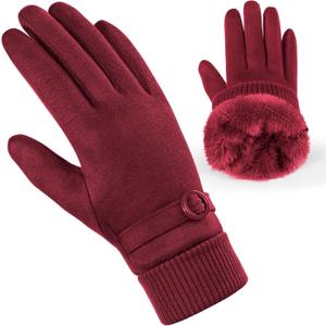 Cold Weather Womens Gloves, Winter Gloves for Women Thermal Warm Fleece Lined, Touchscreen Gloves for Christmas Gifts (Large, Red)