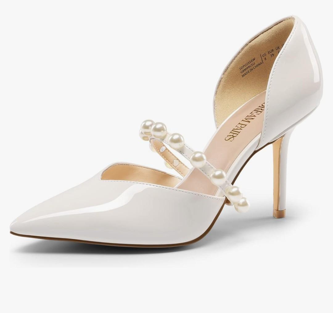 DREAM PAIRS Women's Closed Toe High Heels Stiletto Pointed Toe Strappy Pearl Elegant D'Orsay Dress Wedding Party Pumps Shoes, 9