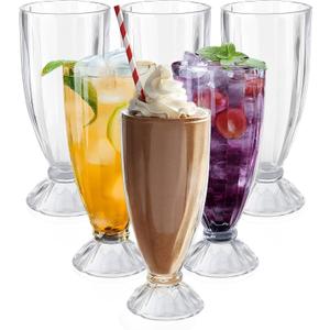 Cheardia 6 Pack Plastic Milkshake Glasses, 15 oz Milkshake Cups Ice Cream Sundae Glasse, Clear Old Fashioned Soda Glasses for Smoothies, Root Beer, Parties, Events