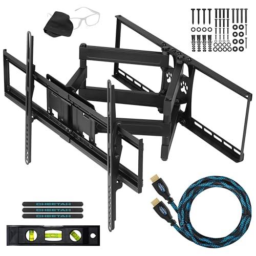 Cheetah Articulating Dual Arms TV Wall Mount for 32-86 Inch TVs, 165lbs VESA 600x400mm, 16-24" Studs, New TVs up to 100", Low Profile & Extends 20", Full Motion Tilt Swivel Bracket & 10 ft HDMI Cable