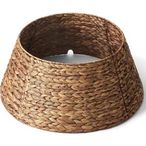 24 In Hyacinth Christmas Tree Collar - Woven Rattan Basket for Christmas Tree Base Cover, Holiday Decoration for 4ft 6ft 7.5ft Artificial Trees with Cord Cut-Out (Brown)