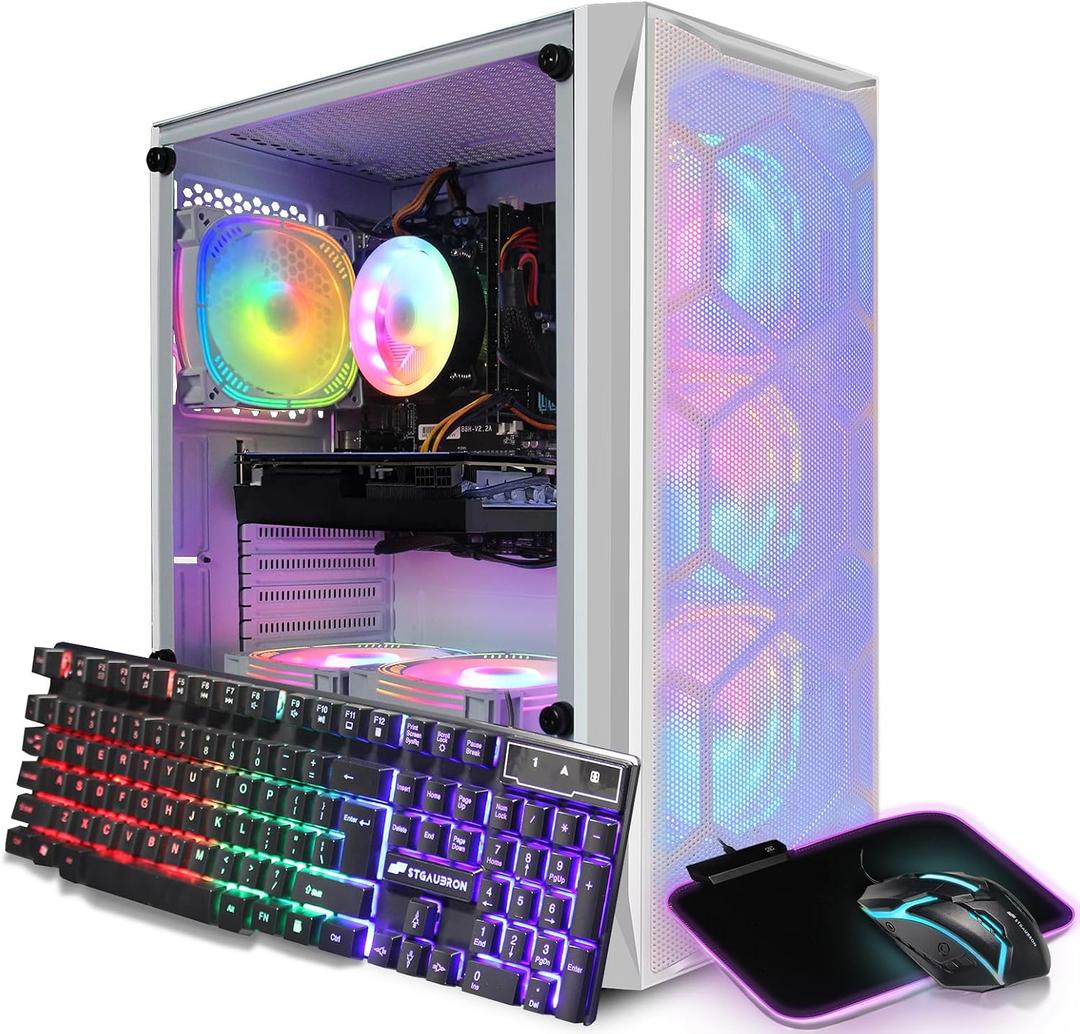 STGAubron Gaming Desktop PC, Radeon RX 5600 XT 6G GDDR6, Intel Core i5 3.2G up to 3.6G, 16G RAM, 512G SSD, 600M WiFi, BT 5.0, RGB Fan x 6, Windows 11 Home, White