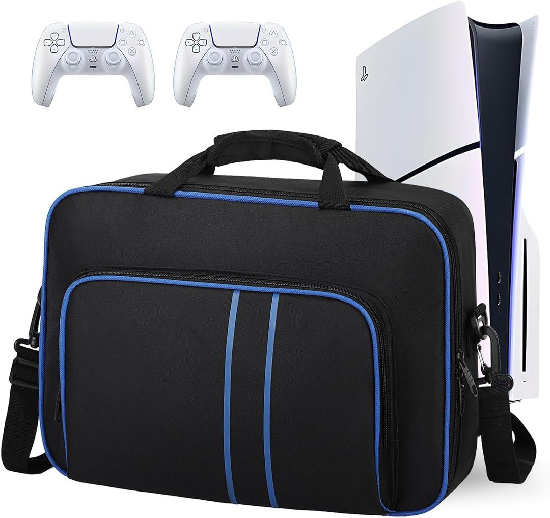 Sirmaeed For PS5 Carrying CasePortable Protective Travel Storage Bag with Thick Padding Compatible for PS5 Digital Edition Console, for PS5 Controller, Game Discs, Charger & AccessoriesBlack