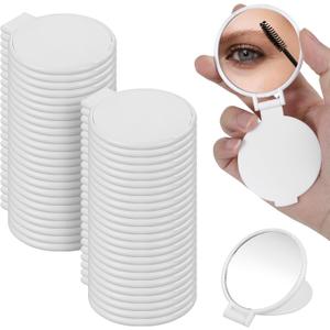 Telooco 50 Pcs Round Compact Folding Portable Pocket Mirror for Purse Mini Folding Makeup Mirrors Vintage Travel Makeup Mirror for Women Daily Use (White)