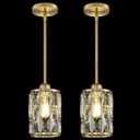 2 Pack 1 Light Hanging Kitchen Island Modern Concise 5.3" Crystal Pendant Light Fixture,Crystal Metal Chandelier Shade Gold Finish for Bar,Dining Room,Living Room Over Sink