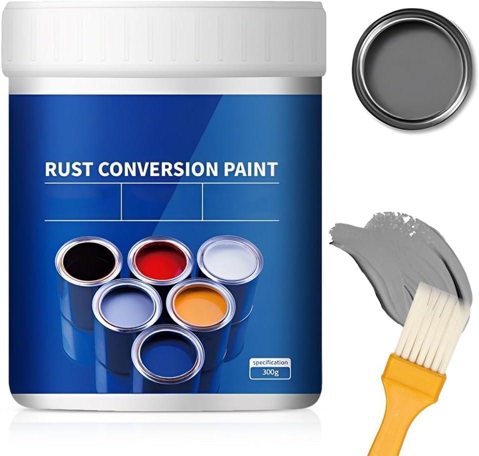 Weatherproof Rust Converter Paint for Metal, Rust Converter for Metal, Rust Remover for Metal & Primer, Water-Based Industrial Anti-Rust Paint with Tools (300g/10.7 Oz, Grey)