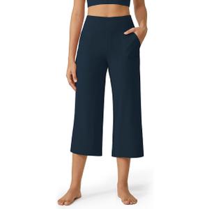 G4Free Capri Pants for Women Wide Leg Yoga Dress Cropped Pants Capri Leggings with Pockets for Casual Summer, 19" Inseam XL