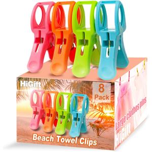 8 Pack Beach Towel Clips for Beach Chairs, 4-1/2 Inch Large Pool Chair Clips for Towels-Cruise Essentials, Clothes Pins to Keep Towel from Blowing Away, Beach Accessories for Vacation Must Haves