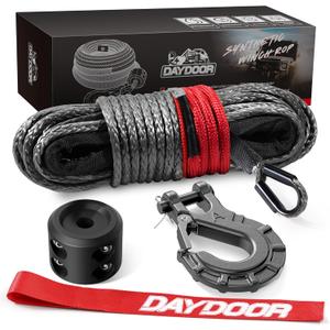DAYDOOR Synthetic Winch Rope, 1/4 Inch x 50ft 10,000LBS Synthetic Winch Line, Winch Cable for Offroad Vehicle 4WD ATV UTV, Synthetic Rope with Forged Winch Hook and Rubber Stopper (Gray)