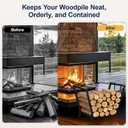 Firewood Rack for Indoor Outdoor Usage, Trapezoid Firewood Holder with 2 Hanging Hooks, Heavy Duty Wood Rack for Outdoor Patio, Black