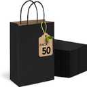MESHA Black Gift Bags 5.25x3.75x8 Inch 50 Pack Small Black Paper Bags with Handles Bulk for Small Business Birthday Wedding Party Favor