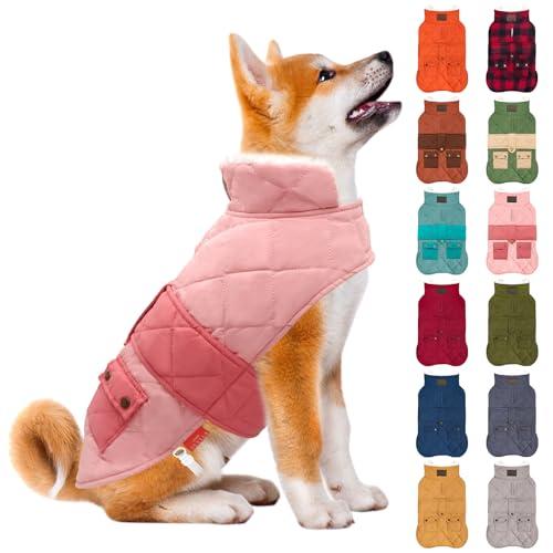KYEESE Dog Coat Waterproof Dogs Jacket with Fleece Lined Thick Pets Clothes with Pocket Windproof Dog Coats for Small Dogs Warm Pet Winter Puffer Coat with Leash Hole Soft Pet Sweater for Cold Weather Medium