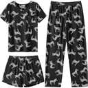 Ekouaer Women's 2 Piece Pajama Set Short Sleeve Sleepwear Pj Set Shorts and Pants Pjs with Pockets XL
