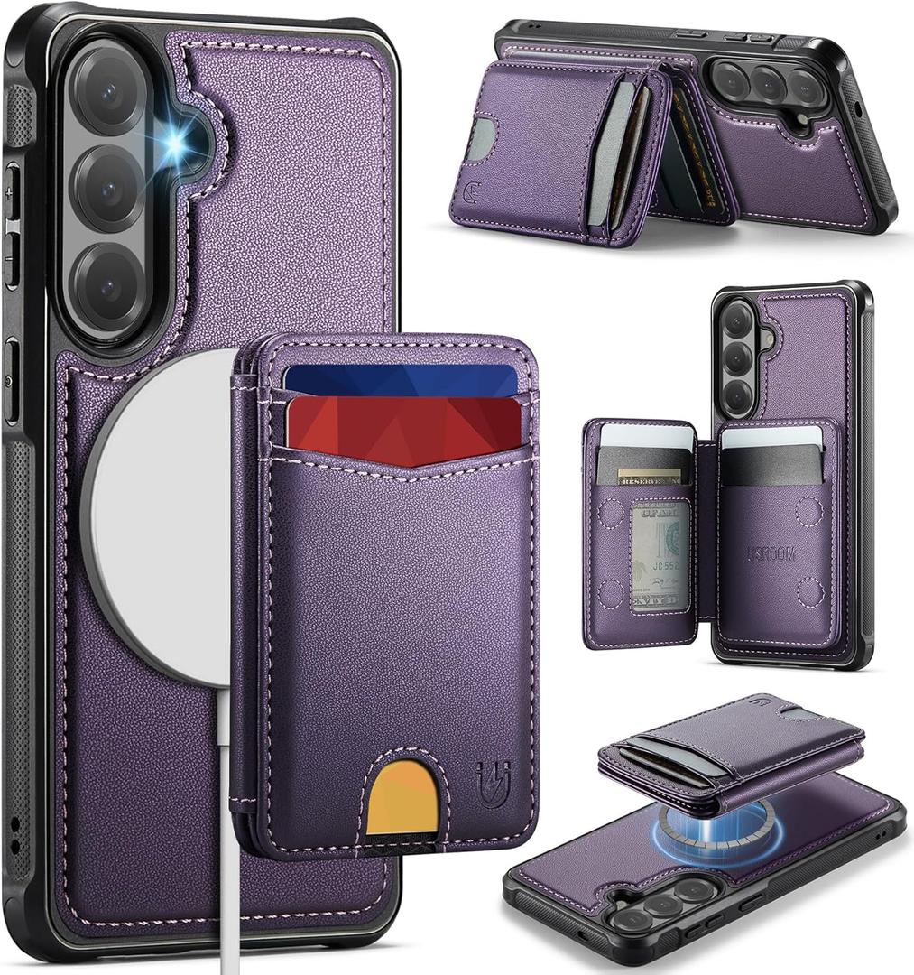 for Samsung Galaxy S26 Case Wallet Compatible with Magsafe, RFID Blocking Magnetic Card Holder 2 in 1 Detachable Kickstand Shockproof Phone Case for Galaxy S26 6.3" Purple