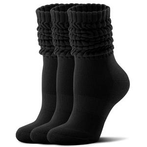 FITRELL Slouch Socks for Women, 3 Pairs Soft Cotton Knee High Scrunch Tube Boot Socks, Black, Medium-Large
