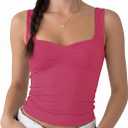 AURUZA Womens Going Out Tank Tops Sweetheart Neck Double Lined Crop Top Backless Sleeveless Y2K Party Top for Date Night Concert Summer Outfits (Pink, S)