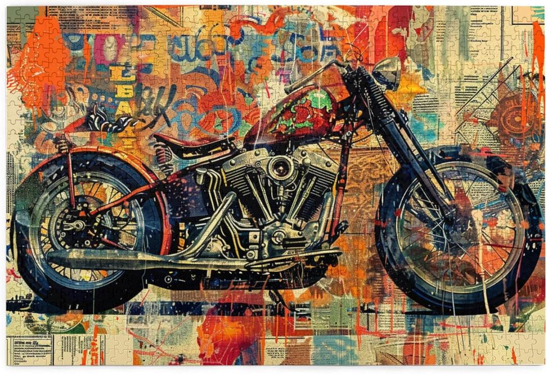 1000 Pcs Adult Wooden Puzzles - Motorcycle Scene,Unique Theme,Ideal for Puzzle Lovers & Gifts,Enjoy The Puzzle Solving Process,Stress Relieving PleasureGifts Fro Friends and Family (Multicolor)