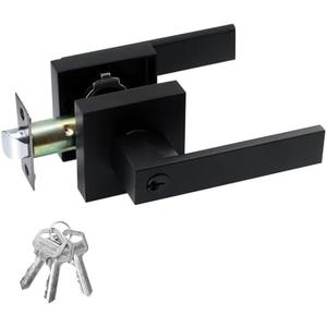 JO.KO Entry Door Lock Set, Square Door Lever for Bedroom, Passage Door Privacy Locking Interior/Exterior Entry Door Knob/Heavy Duty
