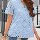 Womens Summer Tops V-Neck Short Sleeve Shirts Dressy Casual Babydoll Blouses Embroidered Eyelet Flowy Boho Clothing (XL)