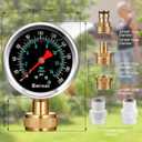 0~200Psi Stainless Steel Frame 3/4" Female Liquid Filled Pressure Gauge kit Plus 5 adapters, Waterproof, 2.7" Dial Size Multi-Purpose Pressure Gauge Tester for House, Water Pipes, Gardens