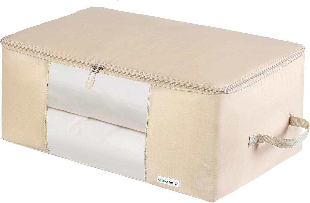 Comforter Storage Bag - Folding Organizer bag for King/ Queen Comforters, Pillows, Blankets, Bedding/ Quilt, Blanket, Duvet, Mothproof Space Saver; Large Collapsible Organizers, 24"x14"x11"