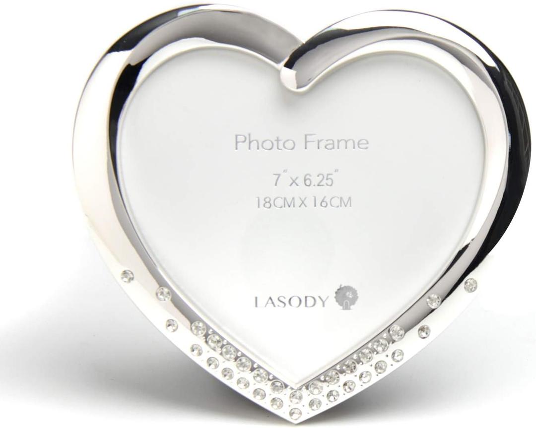 LASODY Elegant Silver Plated Heart Shaped Picture Frame Holds 7"X6.25" Picture Wedding Gifts Valentine's Day Gifts