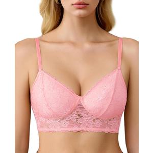 Avidlove Lace Bra Sexy Bralettes Womens Wireless Balconette Bras Half Cups Double-Layered Soft (Pink, M)