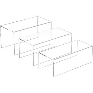 Clear Display Risers Shelf 3pcs, Countertop Rectangular Acrylic Display Storage Organizer, Acrylic Stands for Funko Pop Figure, Cosmetics, Bags, Shoes, Toys, Collectibles - 12- 4'', 5'', 6''