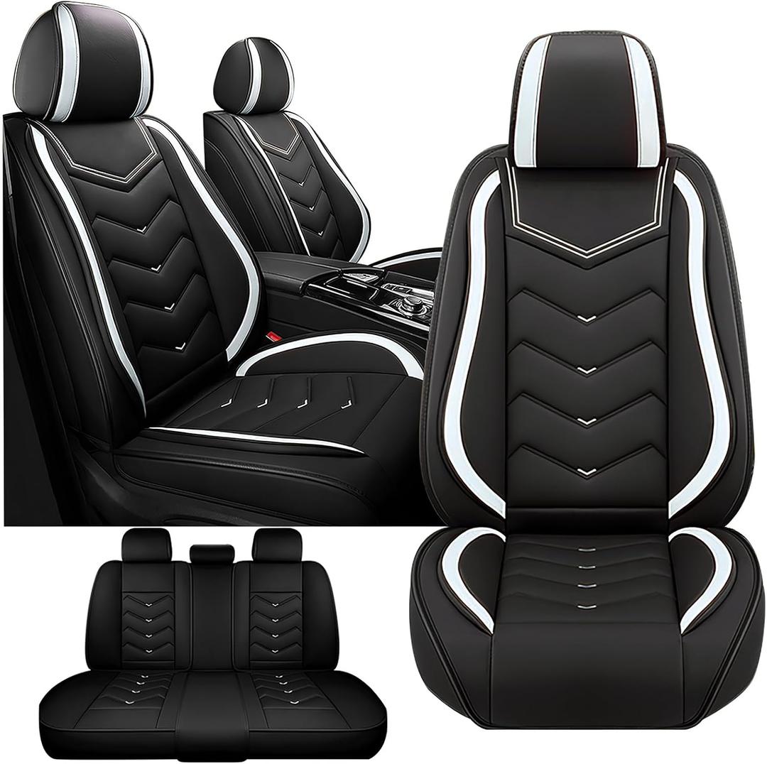 Fit for Honda Civic 2000-2026 Seat Covers, Waterproof and Wear Resistant Sports Seat Cover, Premium Nappa Leather Car Seat Covers.（5 Seats-Black White）