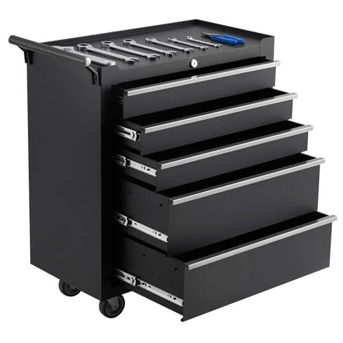 ActiveTrail 5-Drawer Rolling Tool Chest, Portable Tool Box with Wheels and Locking System, Mobile Tool Cabinet Organizer for Garage, Workshop, Repair Shop, Black
