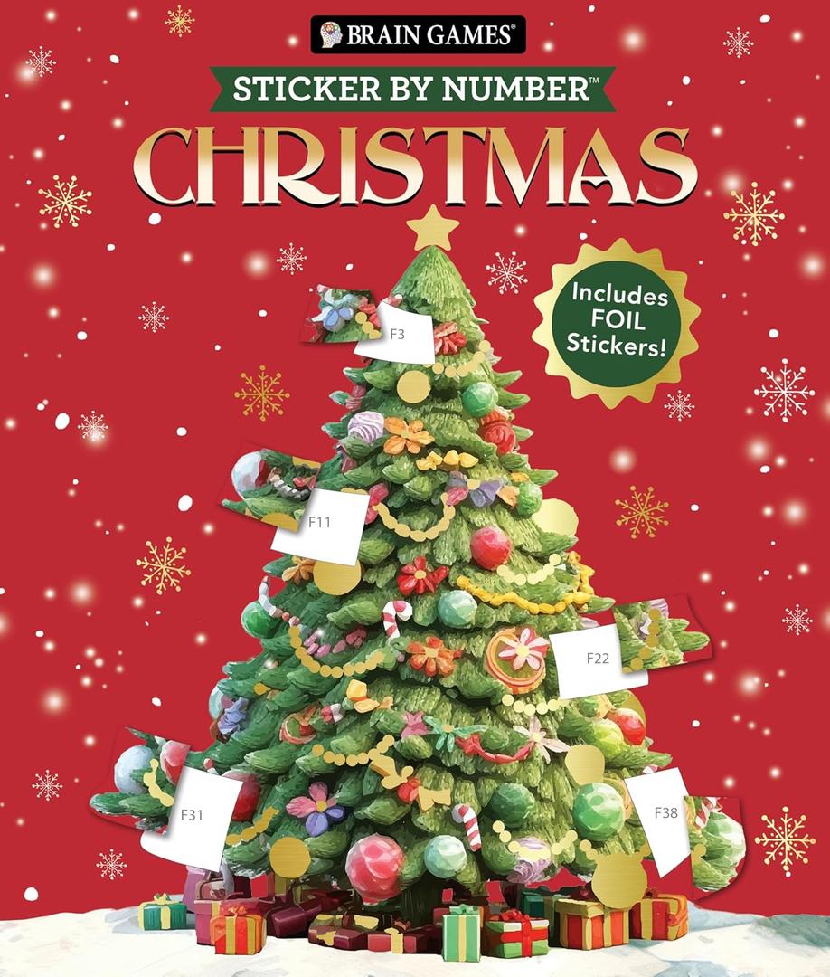 Brain Games - Sticker by Number: Christmas (24 Images to Sticker - Watercolor Tree Cover): Includes 2 Foil Sticker Sheets to Complete Each Image!
