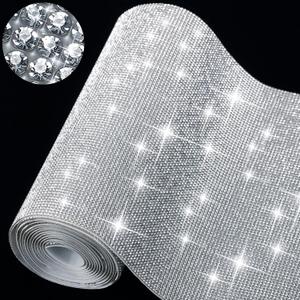 81000 Pieces 2mm 78.7 x 7.87 Inch Bling Rhinestones Crystal Sheet, Self Adhesive Crystal Rhinestone Diamond Gem Sticker for Car Decoration, Clothing, DIY Craft(White)