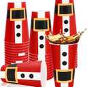 50Pcs Christmas Santa Plastic Cups, 16 oz Santa Belt Design Red Black White Disposable Drinking Cup Xmas Holiday Party Drinkware Table Decor for Xmas Winter Party Beverage Drink Supplies