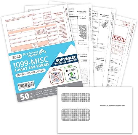 1099 MISC Forms 2025, 5 Part Set, Kit for 25 Vendors Complete Laser 1099 Tax Forms in Value Pack 1099 Misc 2025 NO ENVELOPES