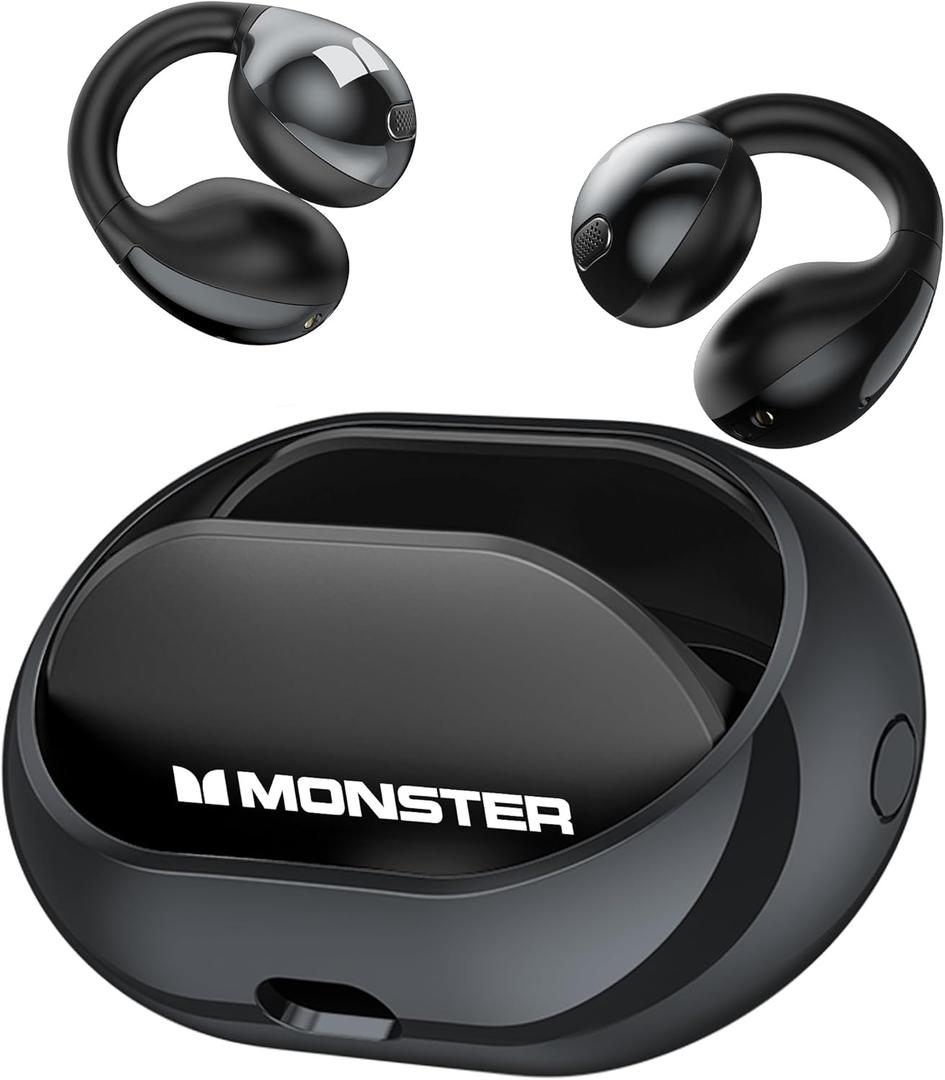 Monster Open Ear AC600 Headphones, Bluetooth 5.4 Wireless Earbuds with HiFi Stereo, Clip-On Earbuds with ENC Clear Call, 21H Playtime, Touch Control, IPX6 Waterproof Wireless Headphones for Exercise
