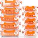 C CREST [10-Pack] Glass Food Storage Containers - Food Prep Containers with Lids - Microwave, Oven, Freezer and Dishwasher Safe (Orange)