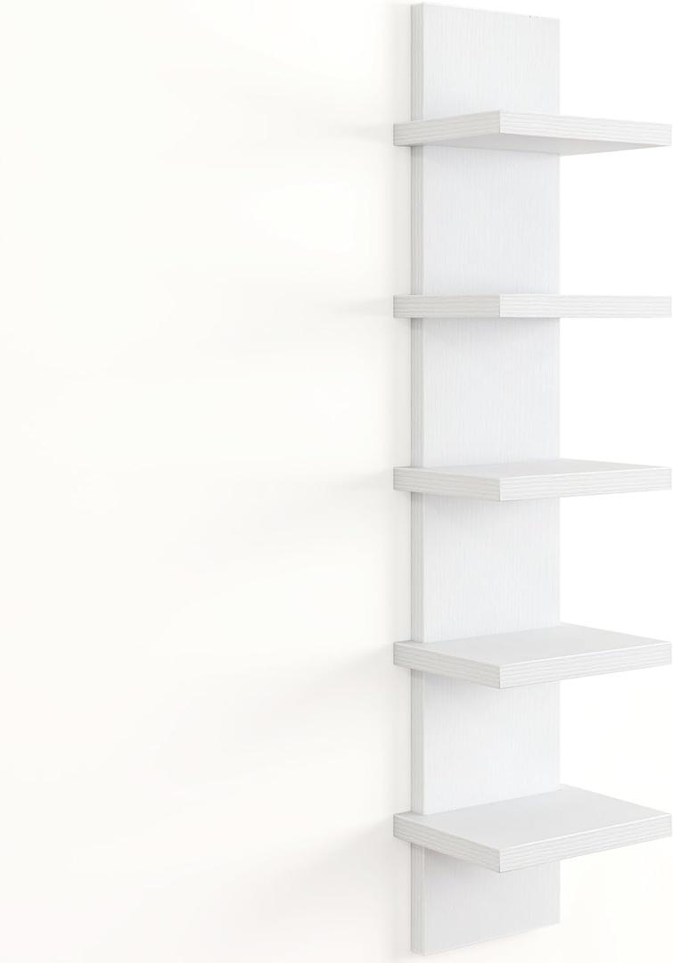 5 Tier Wall Shelf Unit, Decorative Wall Mount Vertical Shelving, Floating Storage Home Decor Organizer Tall Tower Design Utility Shelving Bedroom Living Room, Morden White (5 Tier | 31"Height, Modern White)